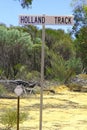 Signboard of the Holland Track, a 4WD route in Western Australia