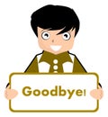 Signboard, goodbye, boy, color, character, isolated.