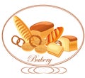 Signboard, logo for the bakery. Composition from bakery products.