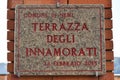 Signboard of Lovers terrace in Nemi. A nice little town in the metropolitan city of Rome. Nemi, Lazio, Italy