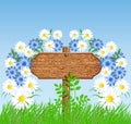 Signboard on the meadow with flowers Royalty Free Stock Photo