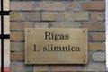 Signboard of Riga 1st hospital, the oldest hospital in Latvia, provides a wide range of outpatient and planned inpatient services