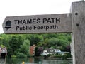 A signboard showing the Public Footpath at Thames Path