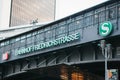 Berlin, October 03, 2017: Signboard of the station Bahnhof Friedrichstrasse. Transportation by rail.
