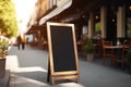 Signboard on the street. Empty menu stand. A sign on the sidewalk of a restaurant.