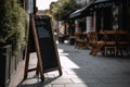 Signboard on the street. Empty menu stand. A sign on the sidewalk of a restaurant.