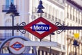 Signboard subway station in Madrid, Spain