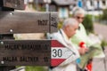 Signboard with tourists reading map Royalty Free Stock Photo