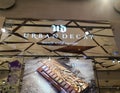 Signboard Urban Decay UD, a subsidiary of L`Oreal Paris in a cosmetics and perfumery store on February 5, 2020 in Russia,
