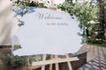 Signboard welcome to our wedding a signboard Royalty Free Stock Photo