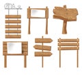 Signboards of wood, wooden signages and signs isolated icons