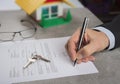 Signed house purchase agreement after the loan approval. Royalty Free Stock Photo
