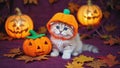 Kitten in pumpkin costume for Halloween Royalty Free Stock Photo