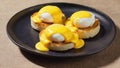 Eggs Benedict with hollandaise sauce on toasted English muffin Royalty Free Stock Photo