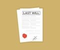 Signed last will. Document with stamp. Notarized testament logo design. Apostille and Notary services.