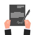 Signed paper deal contract icon agreement pen, Businessman holding contract Royalty Free Stock Photo