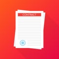 Signed paper deal contract icon agreement pen on desk flat business. Vector illustration. Royalty Free Stock Photo