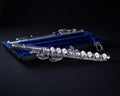 Signet Selmer Special Sterling Silver Flute with Blue Crushed Velvet Hard Case full frontal view