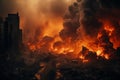 A significant cloud of smoke billows up over a city