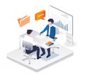 Signing business work report isometric illustration