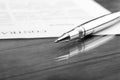 Signing a contract, business contract details. Black and white f