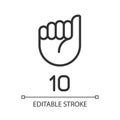 Signing digit ten in ASL pixel perfect linear icon