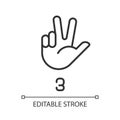 Signing digit three in ASL pixel perfect linear icon
