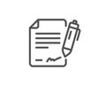 Signing document line icon. Contract signature sign. Agreement file. Vector