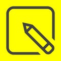 Signing document, writing blog, business agreement icon. Modern, lined vector pictogram. Square yellow blank file with pen.
