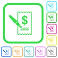 Signing Dollar cheque vivid colored flat icons icons