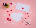 Signing Handmade Valentine cards. Felt, silver pen, white envelope.