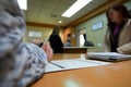 signing medical document, focus on female hands, putting signature at official paper, Royalty Free Stock Photo