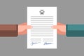 Signing of pet adoption or sale agreement