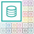 Signle database flat color icons with quadrant frames