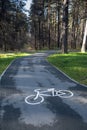 A signpost or bicycle road sign painted on the asphalt in a city park. Royalty Free Stock Photo