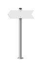 Signpost with blank direction sign on road. Metal pole with white arrow board vector illustration. Retro steel street Royalty Free Stock Photo