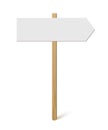 Signpost with blank direction sign on road. Wooden stick with white arrow board vector illustration. Retro street post Royalty Free Stock Photo