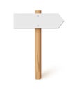 Signpost with blank direction sign on road. Wooden stick with white arrow board vector illustration. Retro street post Royalty Free Stock Photo