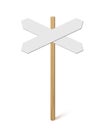 Signpost with blank direction signs on road. Wooden stick with white arrow boards vector illustration. Retro street post Royalty Free Stock Photo