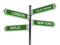 Signpost with city names