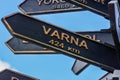 Signpost for the direction of the city of Varna.