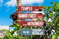 Signpost with directional arrows at Penglipuran traditional village in Bali, Indonesia