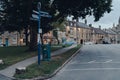 Signpost with directional signs on a street in Stow-on-the-Wold, Cotswolds, UK