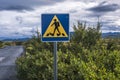 Signpost `Divers Crossing` at Silfra divergent tectonic drift in Thingvellir, Sudurland, Iceland