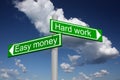 Signpost for easy money and hard work Royalty Free Stock Photo