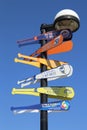 Signpost in front of MCU ballpark in Brooklyn showing distance to baseball destinations