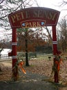 USA, New Jarsey - November 19, 2009: Signpost, Information signs at the entrance to Pete Sensi Park, NJ