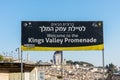 Signpost of King\'s Valley Promenade at the Kidron Valley or King\'s Valley,on the eastern side of the Old City of Jerusalem, Isra