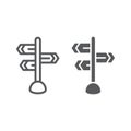 Signpost line and glyph icon, direction and sign, guidepost sign, vector graphics, a linear pattern on a white Royalty Free Stock Photo