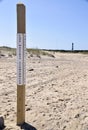 Signpost marking the original position of The Cape Hatteras Lighthouse. Buxton, NC, USA. October 2, 2019. Royalty Free Stock Photo